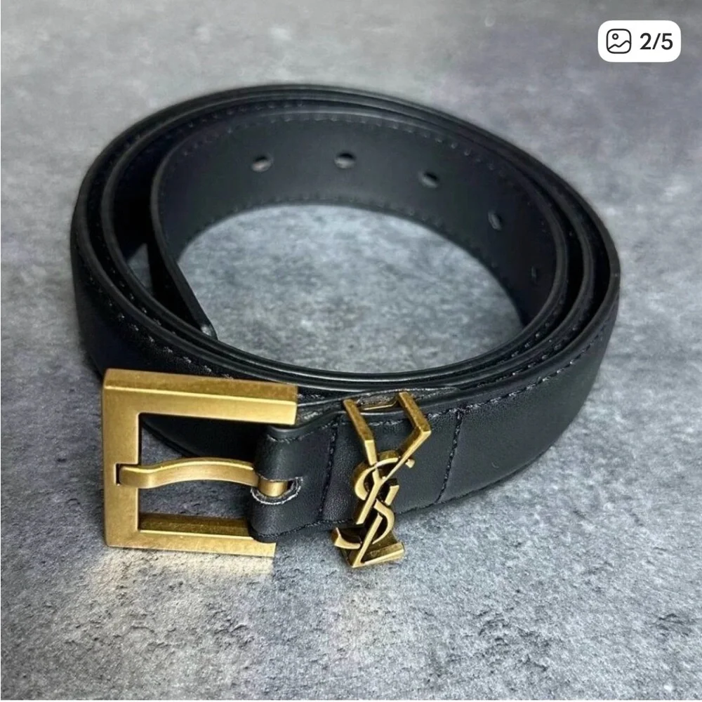 YSL - Yves Saint Laurent Black Belt with Gold Buckle - 80cm - Picture 2 of 4